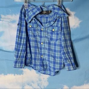 H&M- Blue Plaid Long Sleeve Button Up 1.5-2yrs